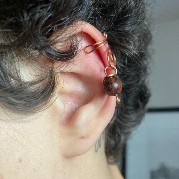 Hand Crafted Jewelry - Handcrafted Wire Ear Cuff With Crystal Bead Charm